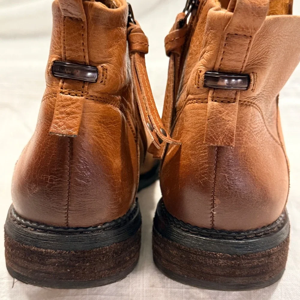 Franco Sarto Hyla Ankle Boots 8.5M Cognac Leather Side Zip Block Heel Booties